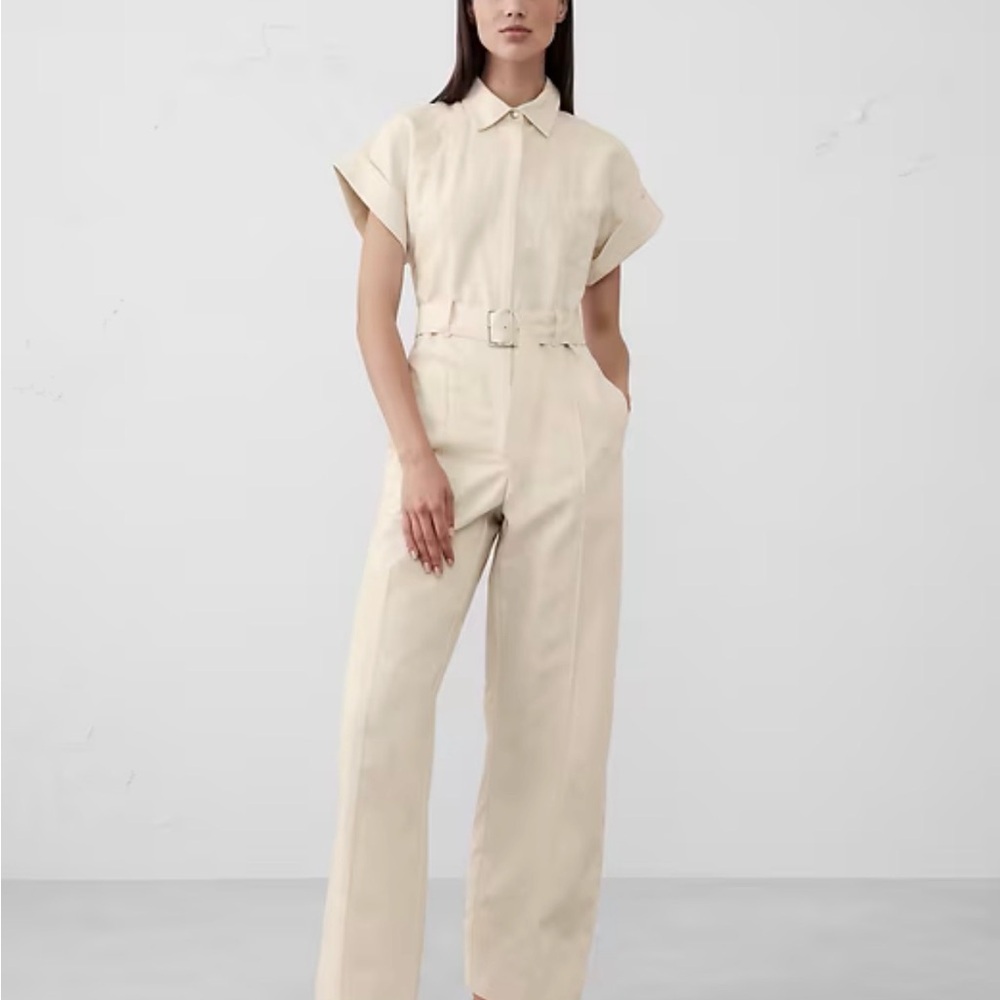 LINEN-BLEND BELTED JUMPSUIT